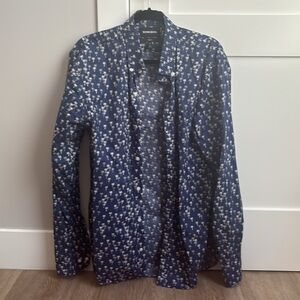 Causal blue palm button down shirt